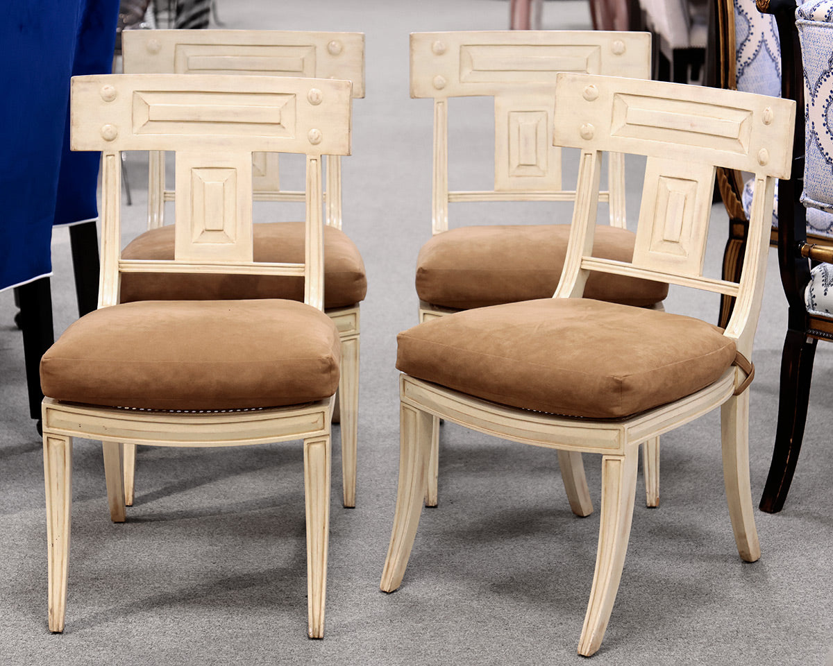 Set of 4 Distressed Cream Dining Chairs