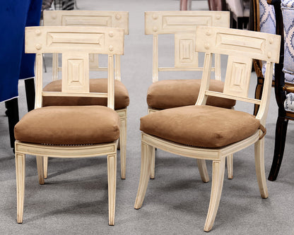 Set of 4 Distressed Cream Dining Chairs