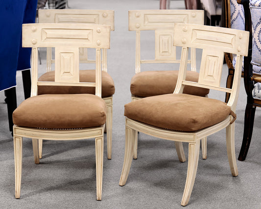Set of 4 Distressed Cream Dining Chairs