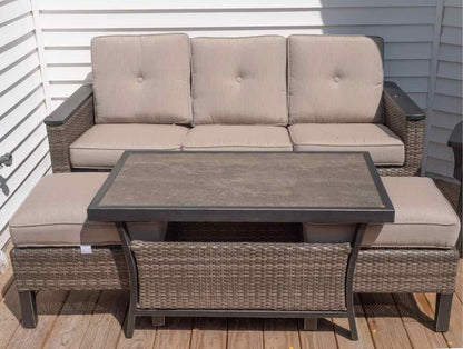 Resin Wicker 3 Cushion Sofa, 2 Chairs, Coffee Table ,2 Ottomans Outdoor Set