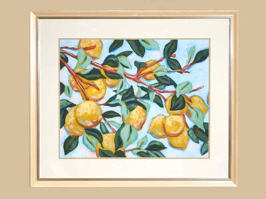 'Sunshine Citrus I' Art Print Under Glass  Doubled Matted  Cream Frame