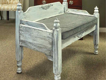 Shabby Chic Bench in Rustic White with Grey Chenille Cushion