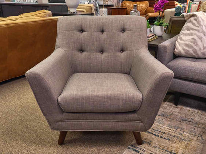 Contemporary Grey Upholstered Arm Chair with Button Back