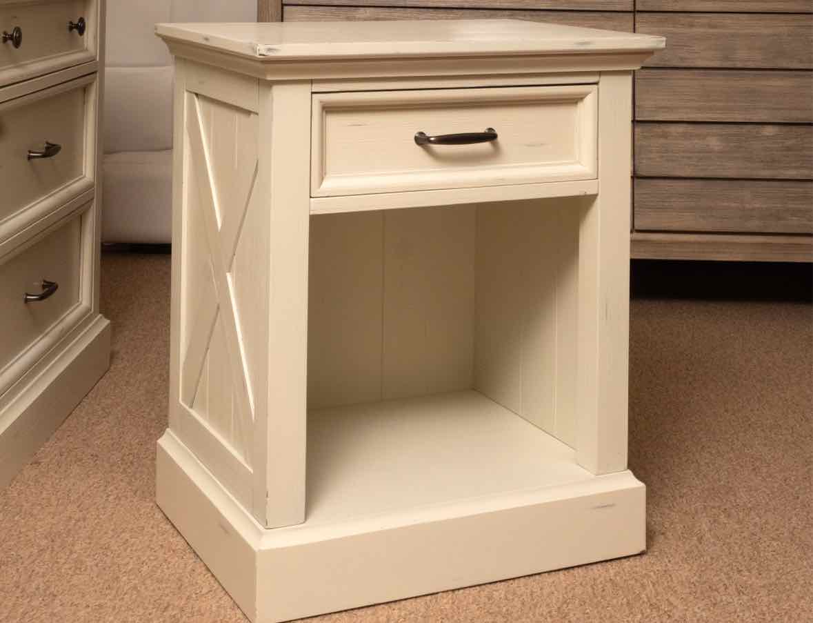 Pair Of  Folio 21 "Hilton Head' Distressed Ivory Finish 1 Drawer  Nightstands