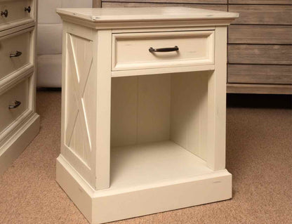 Pair Of  Folio 21 "Hilton Head' Distressed Ivory Finish 1 Drawer  Nightstands