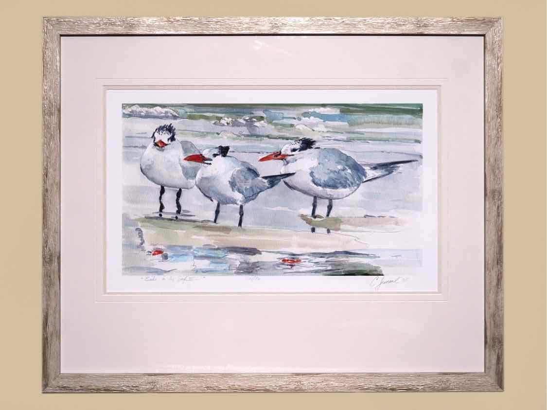 "Birds in the Surf" Double Matted Signed Numbered Print in Drifted Frame