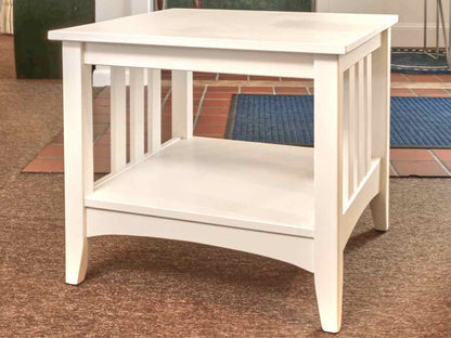 Pair Mission Style White Finish Lower Shelf Side Tables