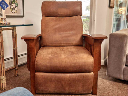 Best Chairs Inc  Mission Style Suede Upholstered Cushions Stained Ash Recliner