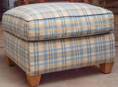 Rowe Sky Blue, Yellow, Ivory Plaid Chair & Ottoman