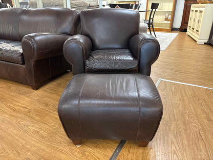 Pottery Barn 'Manhattan" Leather Arm Chair w/Ottoman