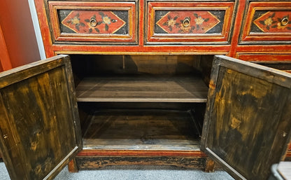 Rustic Hand-Painted 2 Piece Cabinet with Hutch