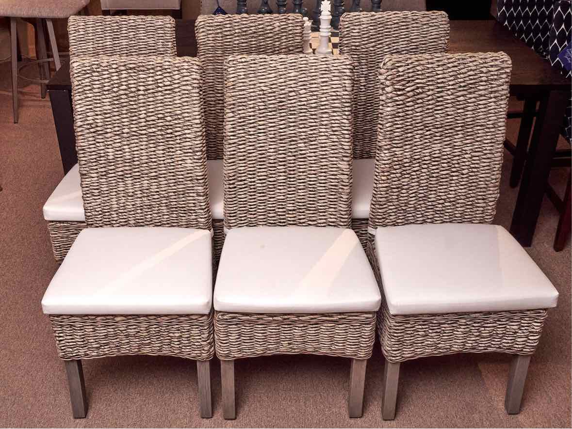 Set of 6 Whitewashed Banana Leaf Side Dining Chairs