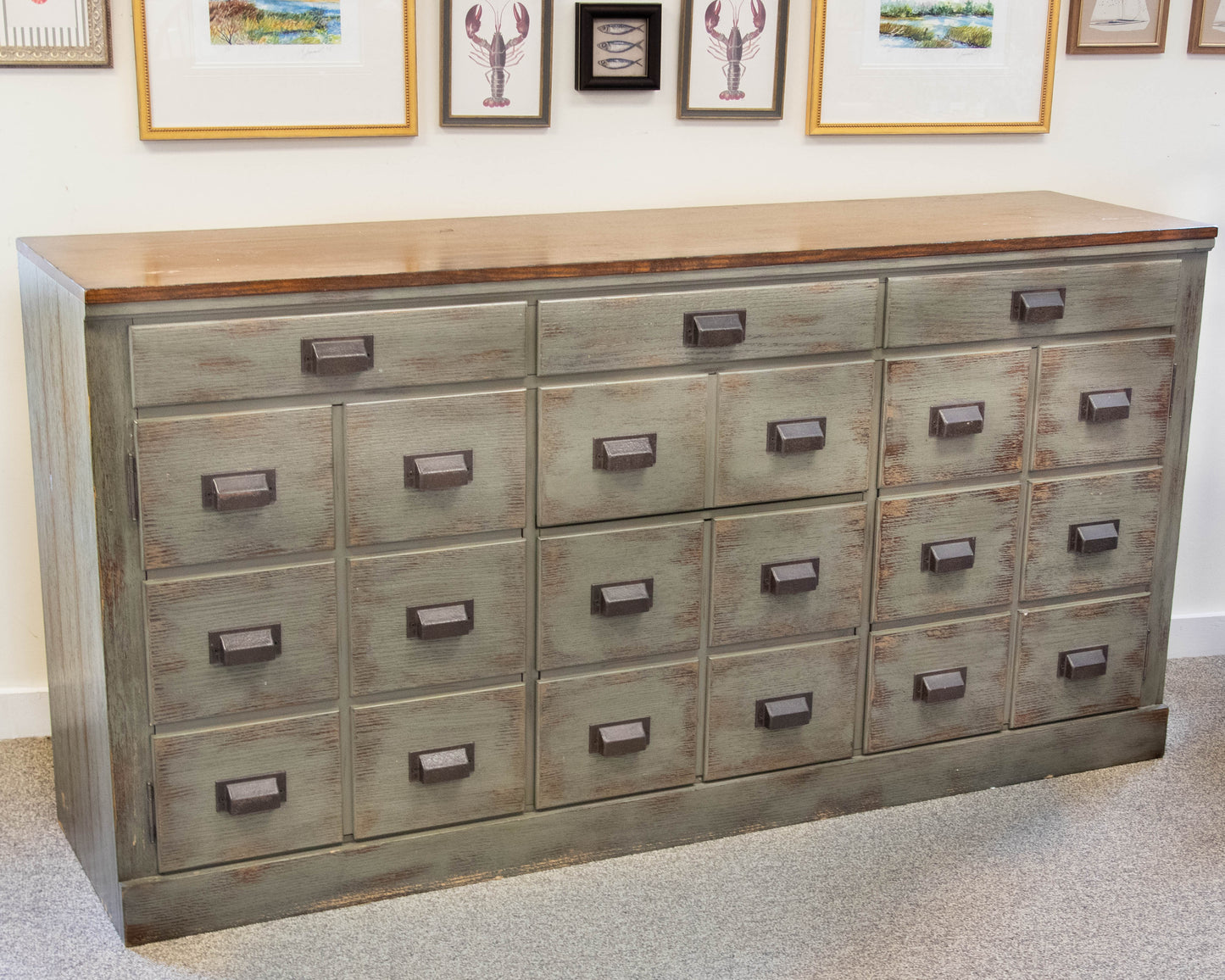Pottery Barn Clerk's Cabinet in French Blue with Natural Finish Top