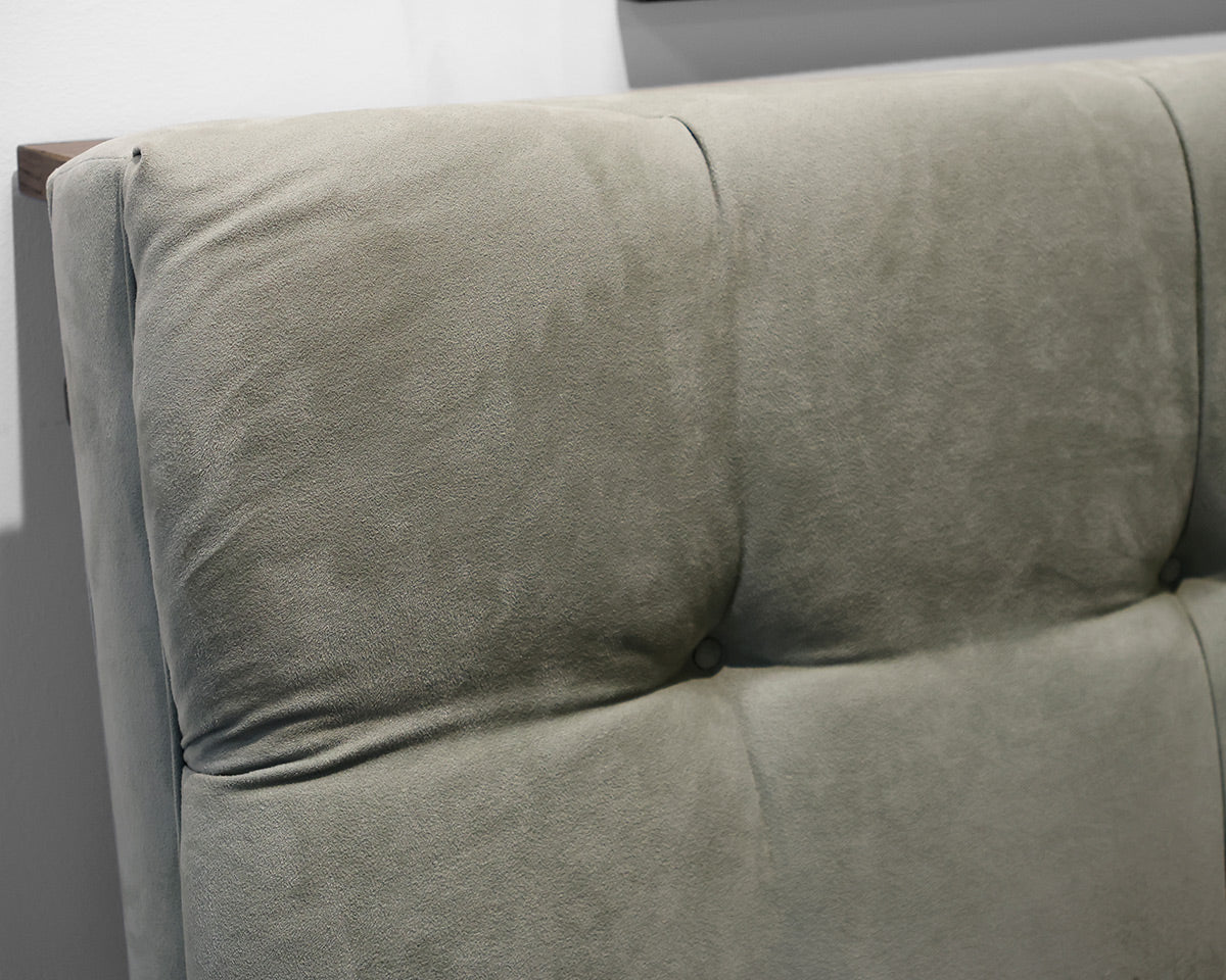 King Size Tufted Headboard in Light Sage Green Microsuede