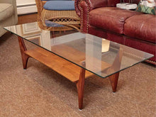 Teak Base With Lower Shelf Glass Top Cocktail Table