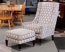 Geometric Patterned Sloped Arm Chair and Matching Ottoman