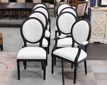 Set of 8 Restoration Hardware Vintage French Round Fabric Dining Chairs in Black