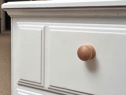 White Finish 2 Drawer Nightstand with Natural Wood Knobs