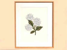 Embroidered Hydrangea on White in Light Wood Frame