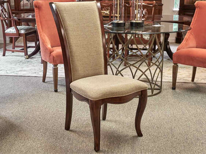 Dining Table in Inlaid Cherry Stain & Set of Eight Dining Chairs