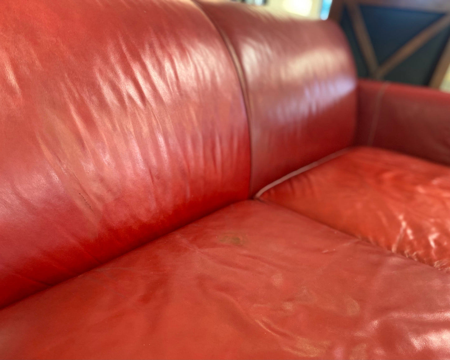 Crate & Barrel Tight Back Loveseat in Red Leather