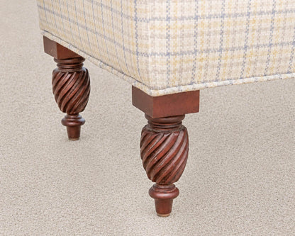 Upholstered Bench With Carved Dark Cherry Feet