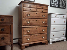 Jamestown Sterling Oak 5 Drawer Chest on Chest with Brass & Porcelian Handles