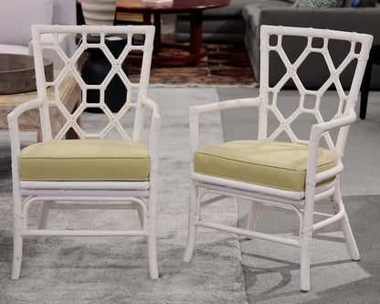 Pair of David Francis White Rattan Chairs