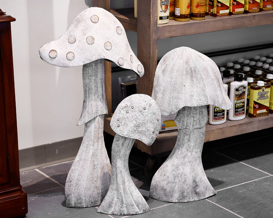 Set of 3 Rustic Metal Mushrooms