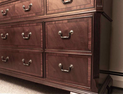 Ethan Allen Mahogany 18 Drawer Chest on Chest with Brass Chippendale  Handle