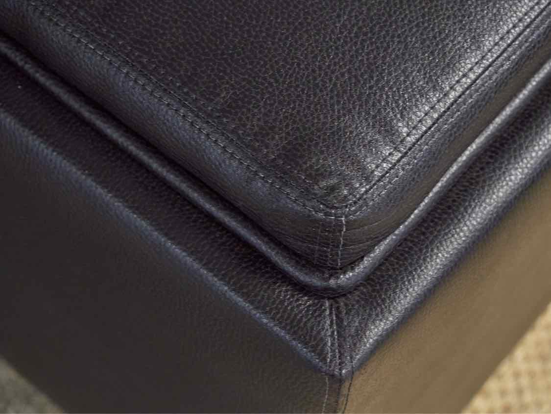 Basset Black Leather Cube Ottoman
