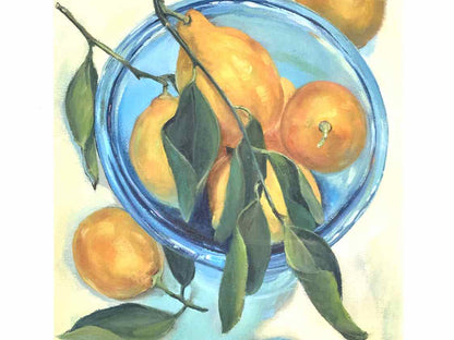 Lemons in Blue Bowl Still Life Art Print