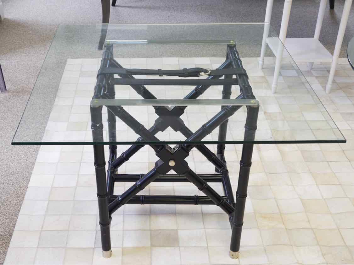 Black Bamboo Base With Glass Top Dining Table