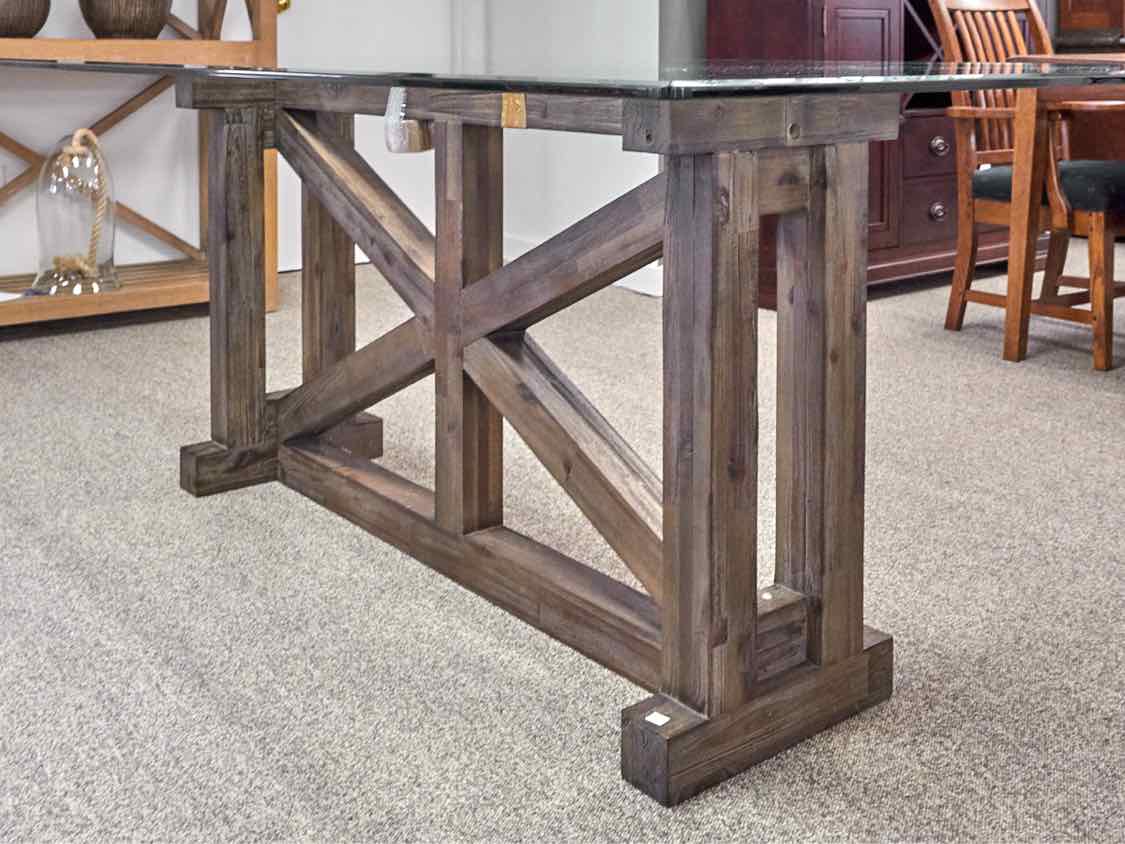 Jofran Reclaimed Wood Base  Dining Table with Rectangular Glass Top