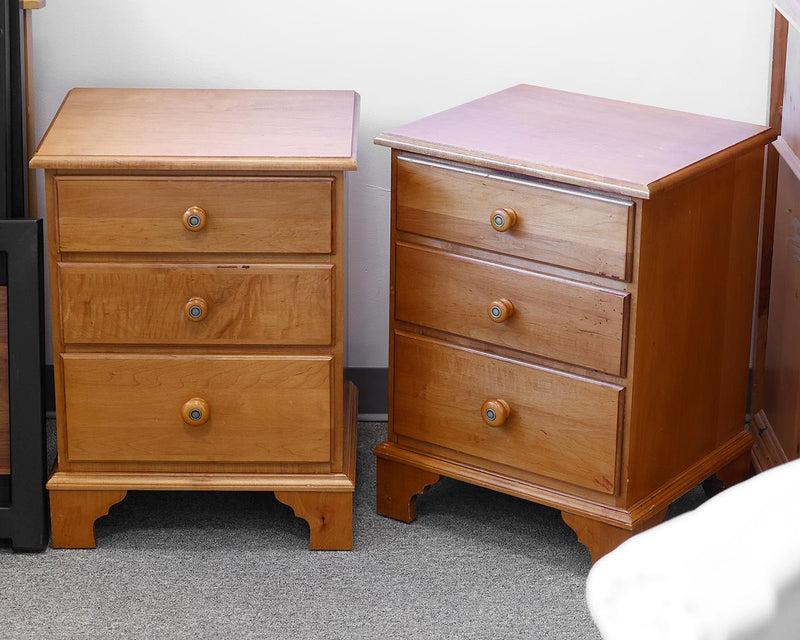 Pair of  Ethan Allen Maple Nightstands with 3 Drawers