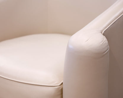 Pair of Kravet Oatmeal Leather Tub Chair w/ Sliver Bun Feet