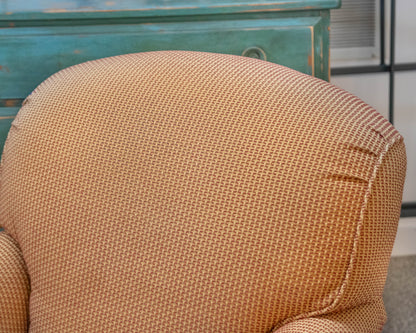 Pair of Lee Jofa  Beige & Rust Roll Arm Club Chairs on Turned Legs