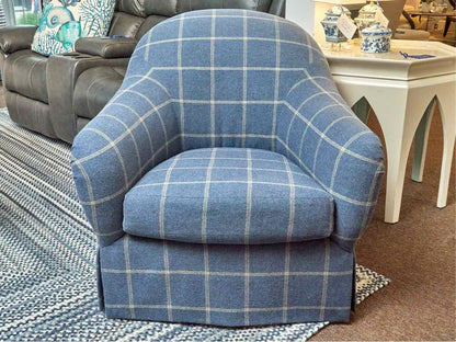 Mclaughlin Upholstering Co.  Barrel Shape Plaid Blue Wool Felt Blend Chair