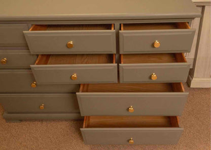 Eucalyptus Green Finish 10 Drawer Dresser with Brass Knobs