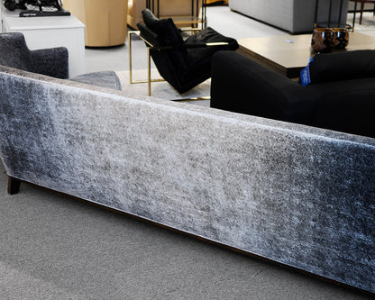 Custom Low Profile Wing Back Blue Silk Sofa