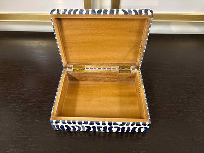 Small Decorative Kaju Hinged Box in Indigo & Ivory