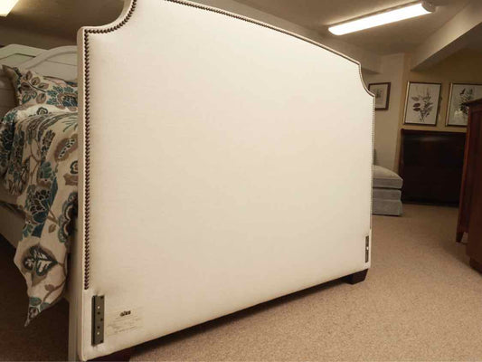 Pottery Barn Custom  Ivory Upholstered With  Brass Nail Trim  Queen Headboard