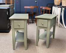 Pair Of Sage Green Nightstands W/ 1 Drawer And Lower Shelf