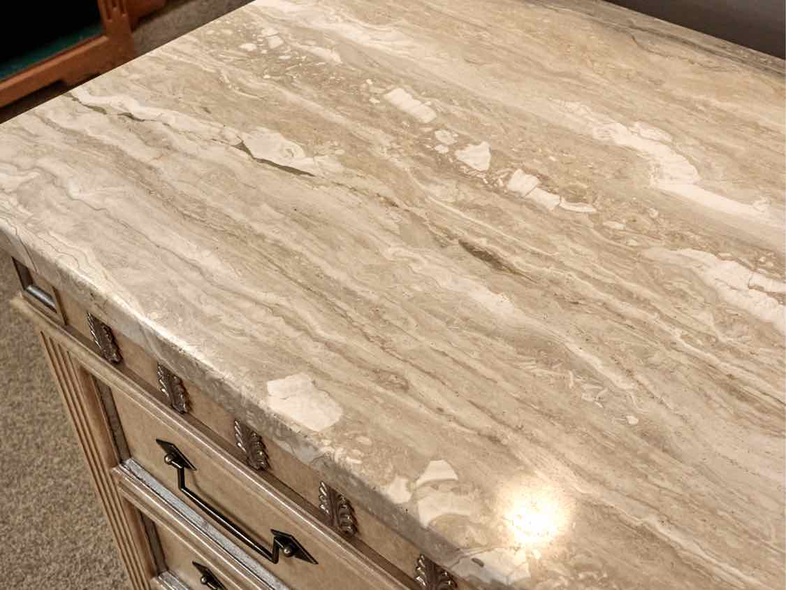 Marge Carson Stone Top Accent Chest in Cream and Silver