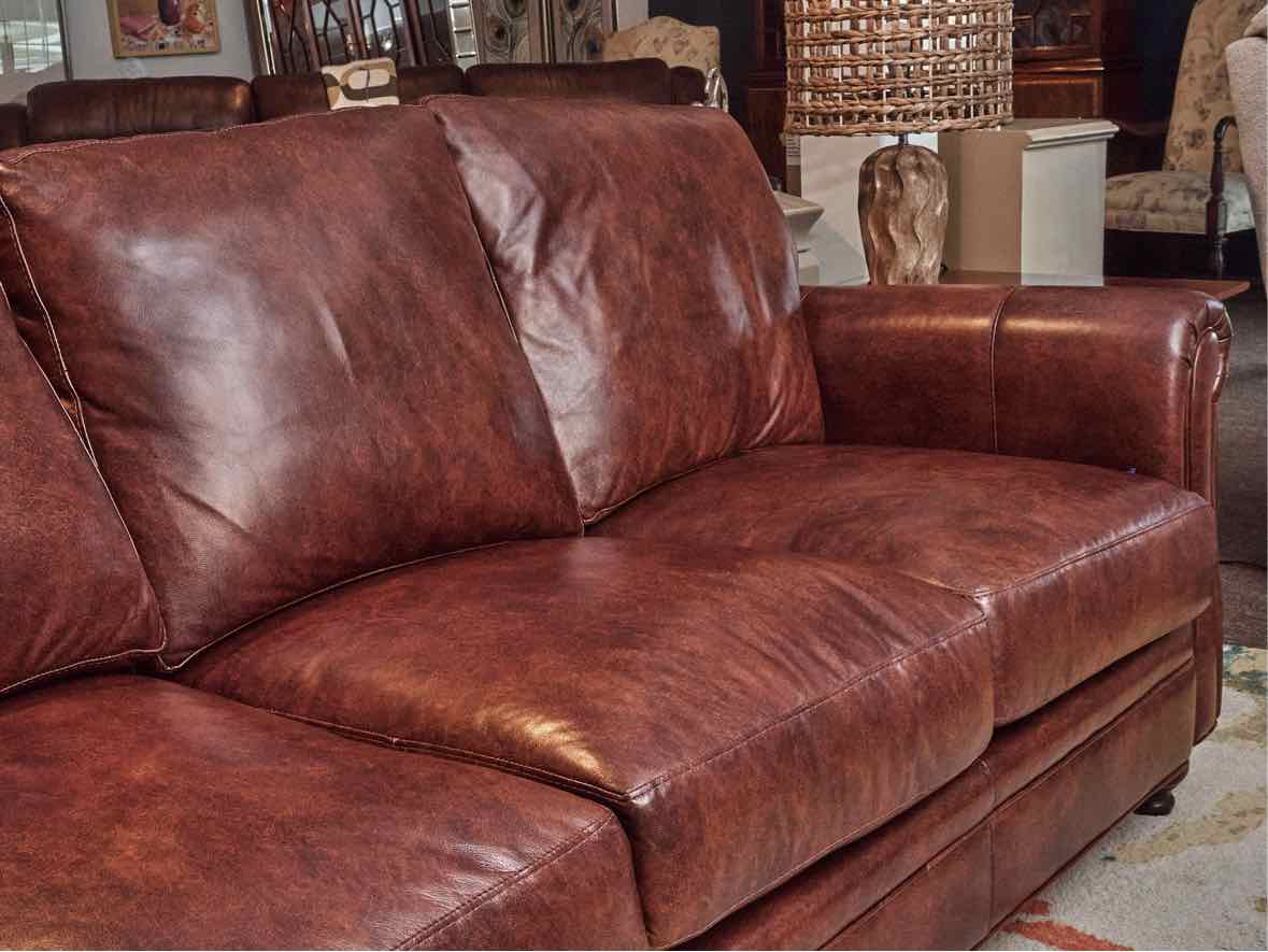 Bradington Young Saddle Brown Leather 3 Cushion  Sofa