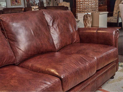 Bradington Young Saddle Brown Leather 3 Cushion  Sofa