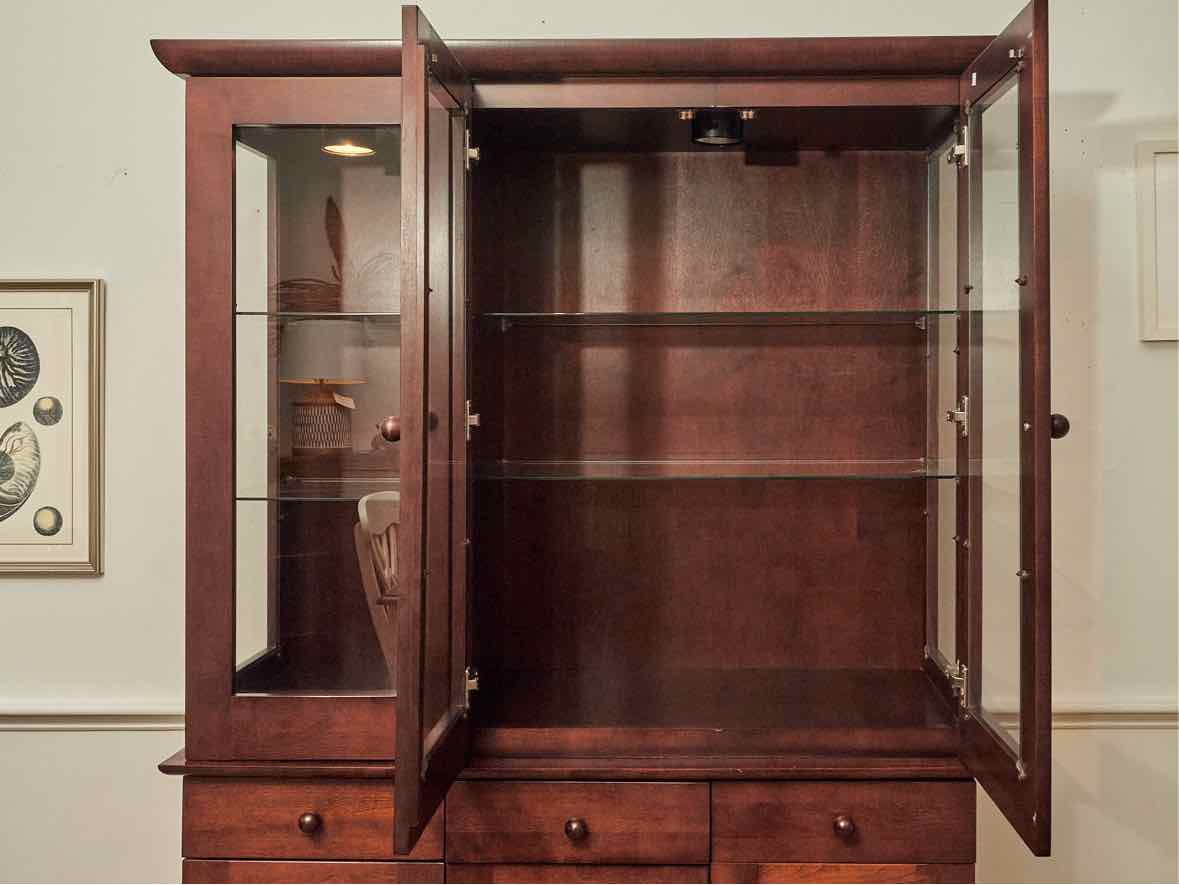 Boston Interiors Cherry 3 Glass Door  3 Drawers 3 Cabinet Doors  Hutch