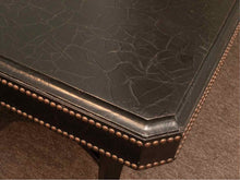 Ethan Allen Black Leather Wrapped Nailhead Trim Round  Accent Table