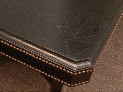 Ethan Allen Black Leather Wrapped Nailhead Trim Round  Accent Table