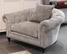 ZGallerie Tufted chair in Gray Chenille w/Silver Nailhead Trim. Espresso legs.